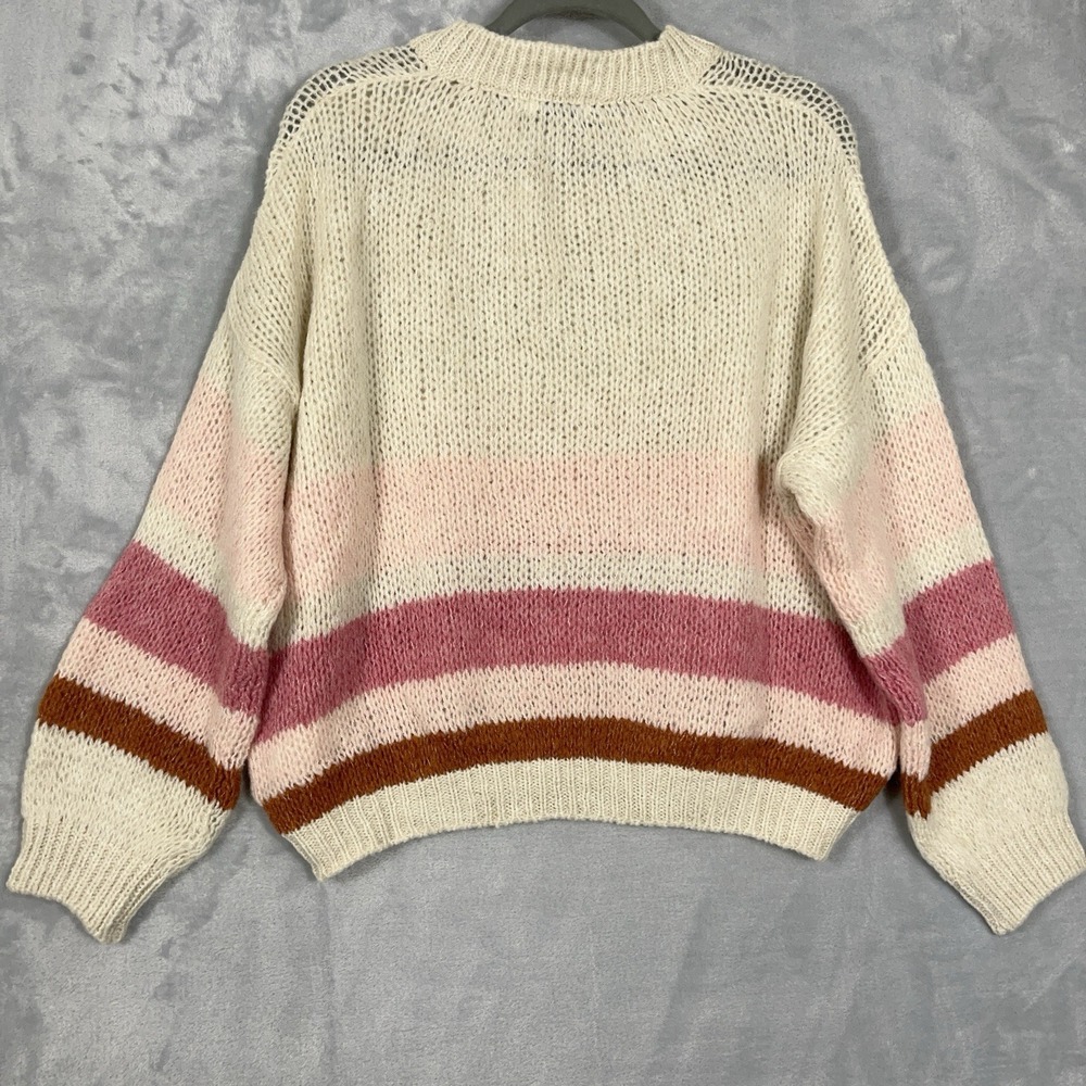 Mersea Womens Pisa Loose Knit Sweater OS Wool Blend Ivory Pink Striped Coquette‎ - Picture 6 of 8